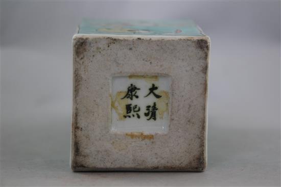 A Chinese famille verte square tapering vase, c.1900, 28cm.